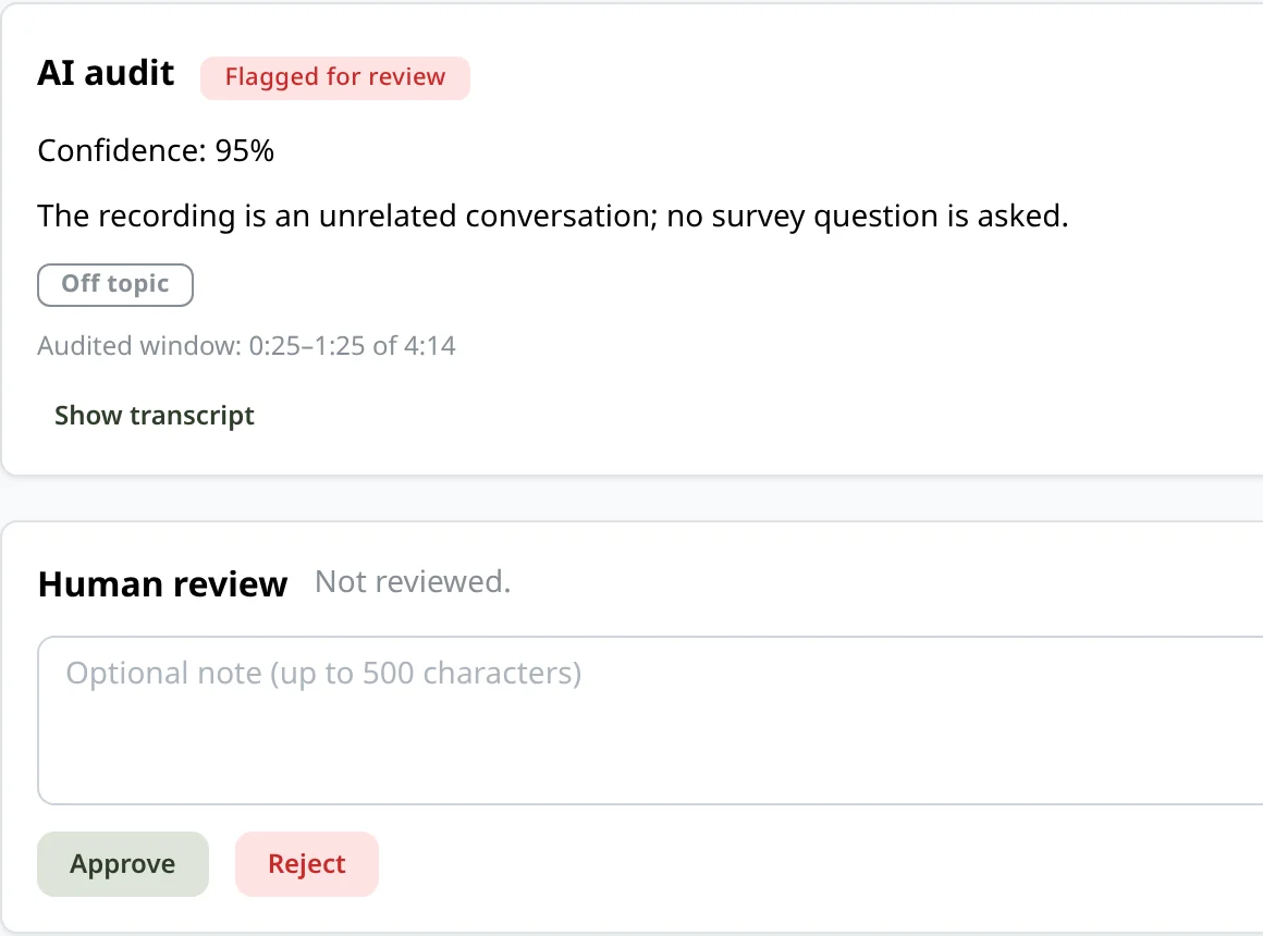 Interview detail with the AI audit verdict